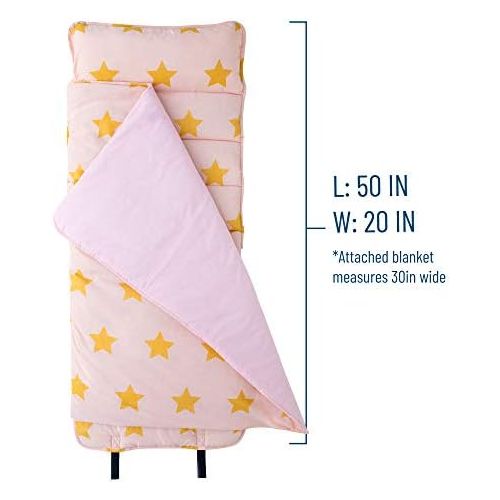  Wildkin Original Nap Mat with Pillow for Toddler Boys and Girls, Ideal for Daycare and Preschool, Measures 50 x 1.5 x 20 Inches, Moms Choice Award Winner, BPA-Free (Pink and Gold S