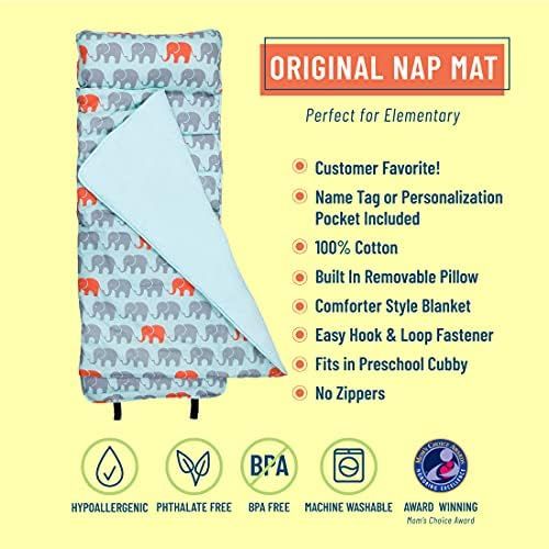  Wildkin Original Nap Mat with Pillow for Toddler Boys and Girls, Ideal for Daycare and Preschool, Measures 50 x 1.5 x 20 Inches, Moms Choice Award Winner, BPA-Free, Olive Kids (Ele