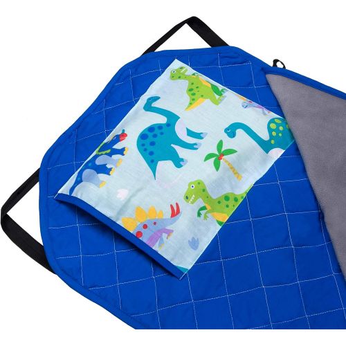  Wildkin All-In-One Modern Nap Mat with Pillow for Toddler Boys and Girls, Ideal for Daycare and Preschool, Features Elastic Corner Straps Cotton Blend Materials, Olive Kids (Dinosa