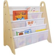 Wildkin Kids Natural and White Modern Sling Bookshelf for Boys and Girls, Wooden Design Features Two Top Handles and Four Fabric Shelves, Helps Keep Bedrooms, Playrooms, and Classr
