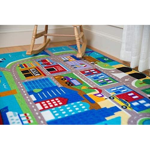  Wildkin Kids Educational Play Rug for Boys and Girls, Features Skid-Proof Backing and Serged Borders, Play Rugs Measures 80 x 39 Inches with Durable Nylon Material, Olive Kids (Cit