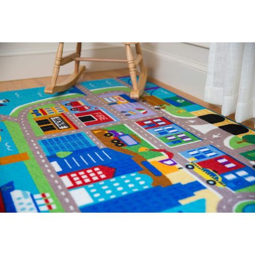 Wildkin Kids Educational Play Rug for Boys and Girls, Features Skid-Proof Backing and Serged Borders, Play Rugs Measures 80 x 39 Inches with Durable Nylon Material, Olive Kids (Cit