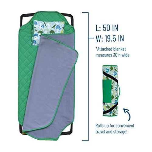  Wildkin All-in-One Modern Nap Mat with Pillow for Toddler Boys and Girls, Ideal for Daycare and Preschool, Features Elastic Corner Straps Cotton Blend Materials, Olive Kids (Dinomi