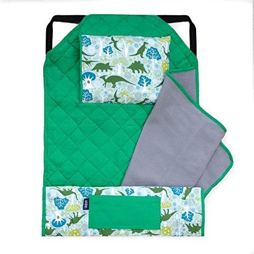  Wildkin All-in-One Modern Nap Mat with Pillow for Toddler Boys and Girls, Ideal for Daycare and Preschool, Features Elastic Corner Straps Cotton Blend Materials, Olive Kids (Dinomi