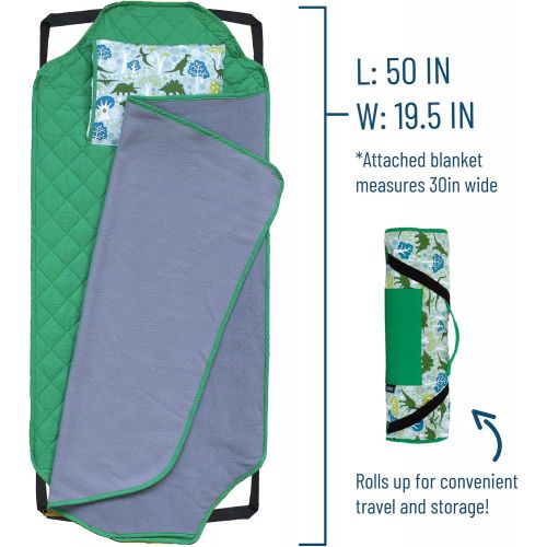  Wildkin All-in-One Modern Nap Mat with Pillow for Toddler Boys and Girls, Ideal for Daycare and Preschool, Features Elastic Corner Straps Cotton Blend Materials, Olive Kids (Dinomi