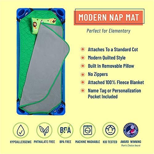  Wildkin All-In-One Modern Nap Mat with Pillow for Toddler Boys and Girls, Ideal for Daycare and Preschool, Features Elastic Corner Straps Cotton Blend Materials, Olive Kids (Wild A
