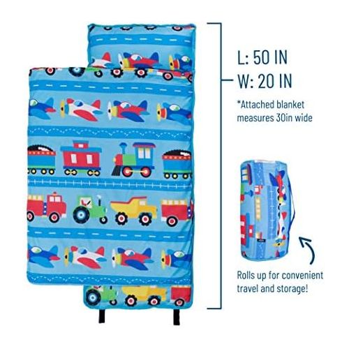 Wildkin Microfiber Nap Mat with Pillow for Toddler Boys and Girls,Measures 50 x 20 x 1.5 Inches,Ideal for Daycare and Preschool,Moms Choice Award Winner,BPA-Free,Olive Kids(Trains,