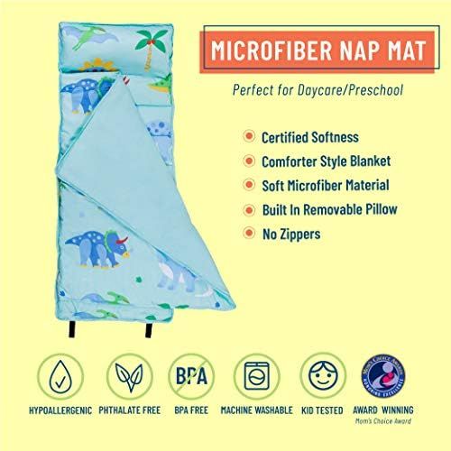  Wildkin Microfiber Nap Mat with Pillow for Toddler Boys and Girls, Measures 50 x 20 x 1.5 Inches, Ideal for Daycare and Preschool, Moms Choice Award Winner, BPA-Free, Olive Kids (D