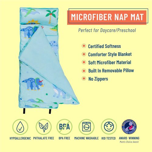 Wildkin Microfiber Nap Mat with Pillow for Toddler Boys and Girls, Measures 50 x 20 x 1.5 Inches, Ideal for Daycare and Preschool, Moms Choice Award Winner, BPA-Free, Olive Kids (D