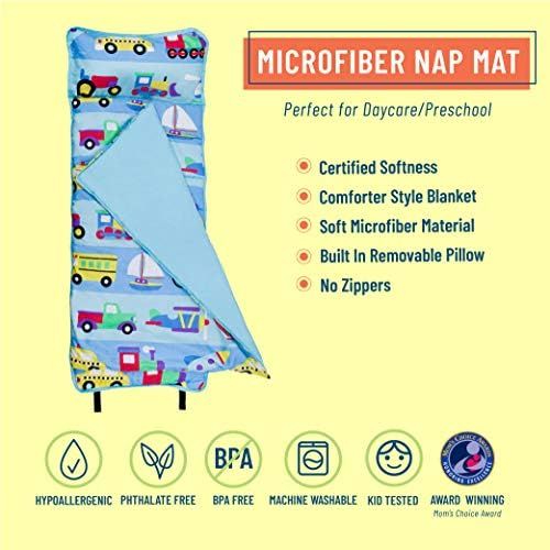  Wildkin Microfiber Nap Mat with Pillow for Toddler Boys and Girls, Measures 50 x 20 x 1.5 Inches, Ideal for Daycare and Preschool, Moms Choice Award Winner, BPA-Free, Olive Kids (O