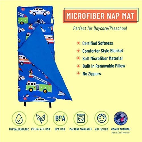  Wildkin Microfiber Nap Mat with Pillow for Toddler Boys and Girls, Measures 50 x 20 x 1.5 Inches, Ideal for Daycare and Preschool, Moms Choice Award Winner, BPA-Free, Olive Kids (H