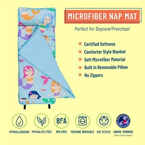  Wildkin Microfiber Nap Mat with Pillow for Toddler Boys and Girls, Measures 50 x 20 x 1.5 Inches, Ideal for Daycare and Preschool, Moms Choice Award Winner, BPA-Free, Olive Kids (M