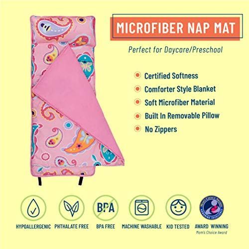  Wildkin Microfiber Nap Mat with Pillow for Toddler Boys and Girls, Measures 50 x 20 x 1.5 Inches, Ideal for Daycare and Preschool, Moms Choice Award Winner, BPA-Free, Olive Kids (P