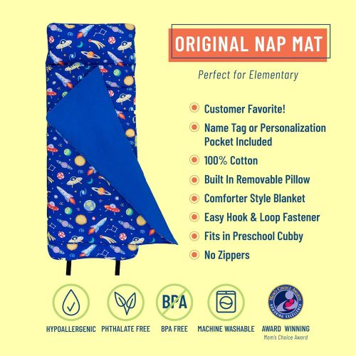  Wildkin Original Nap Mat with Pillow for Toddler Boys and Girls, Measures 50 x 20 x 1.5 Inches, Ideal for Daycare and Preschool, Moms Choice Award Winner, BPA-Free, Olive Kids (Out