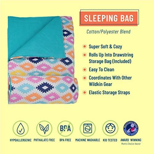  [아마존베스트]Wildkin Kids Sleeping Bags for Boys and Girls, Measures 66 x 30 x 1.5 Inches, Cotton Blend Materials Sleeping Bag for Kids, Ideal Size for Parties, Camping, and Overnight Travel, B