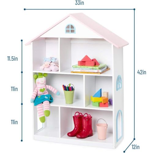  Wildkin Kids Wooden Dollhouse Bookcase for Girls, Measures 42 x 12 x 33 Inches, Dollhouse Bookshelf Keep Toys, Games, Books, and Art Supplies Organized, Ideal for Bedroom or Playro