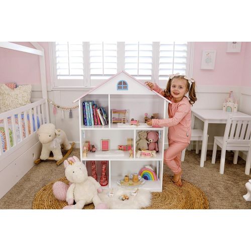  Wildkin Kids Wooden Dollhouse Bookcase for Girls, Measures 42 x 12 x 33 Inches, Dollhouse Bookshelf Keep Toys, Games, Books, and Art Supplies Organized, Ideal for Bedroom or Playro