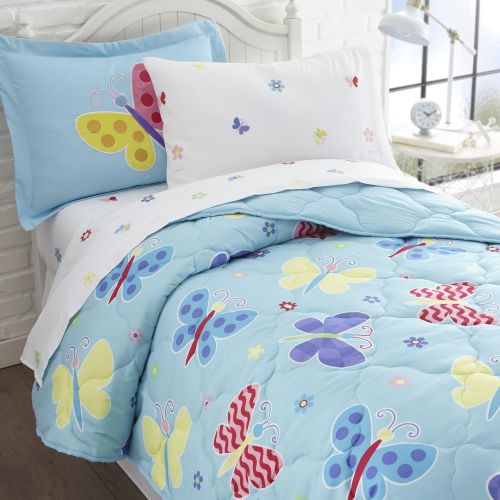  Wildkin 5 Piece Twin Bed-in-A-Bag, 100% Microfiber Bedding Set, Includes Comforter, Flat Sheet, Fitted Sheet, Pillowcase, and Embroidered Sham, Olive Kids Design  Mermaids