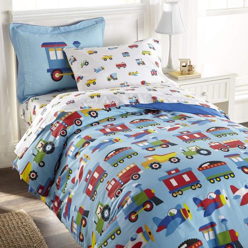  Wildkin Twin Duvet Cover, Super Soft 100% Cotton Twin Duvet Cover with Button Closure, Coordinates with Other Wildkin Room Decor, Olive Kids Design  Trains, Planes, & Trucks