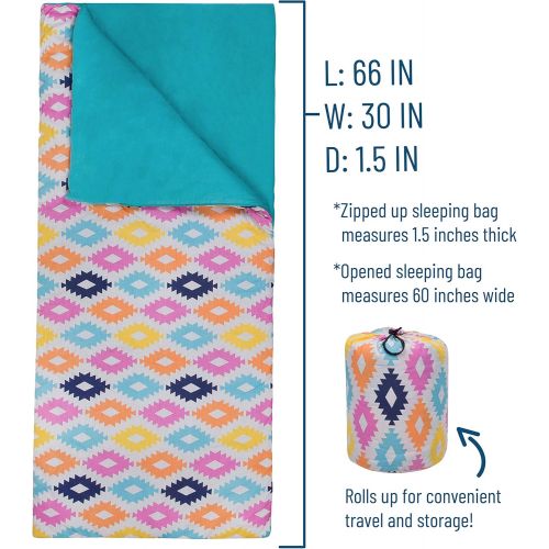  Wildkin Sleeping Bag, Children’s Original Sleeping Bag with Pillowcase and Storage Bag, Premium Cotton & Microfiber Blend Exterior, 100% Cotton Flannel Interior, Ages 5+, Fairies