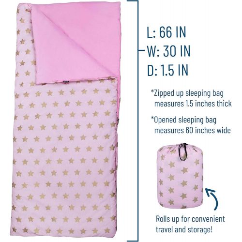  Wildkin Sleeping Bag, Children’s Original Sleeping Bag with Pillowcase and Storage Bag, Premium Cotton & Microfiber Blend Exterior, 100% Cotton Flannel Interior, Ages 5+, Fairies