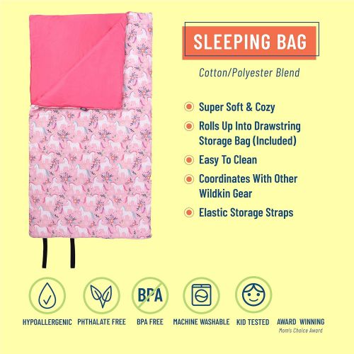  Wildkin Sleeping Bag, Children’s Original Sleeping Bag with Pillowcase and Storage Bag, Premium Cotton & Microfiber Blend Exterior, 100% Cotton Flannel Interior, Ages 5+, Fairies