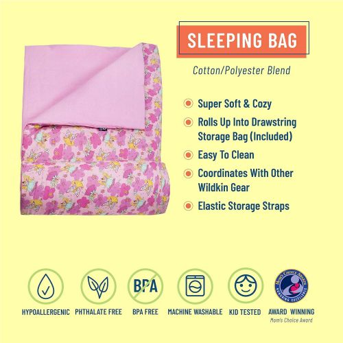  Wildkin Sleeping Bag, Children’s Original Sleeping Bag with Pillowcase and Storage Bag, Premium Cotton & Microfiber Blend Exterior, 100% Cotton Flannel Interior, Ages 5+, Fairies