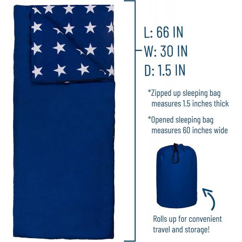  Wildkin Kids Sleeping Bags for Boys and Girls, Perfect Size for Parties, Camping, and Overnight Travel, Cotton Blend Materials Sleeping Bag, Measures 66 x 30 x 1.5 Inches, BPA-free