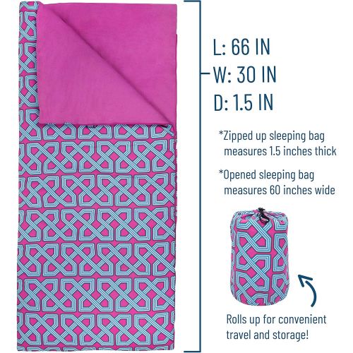  Wildkin Kids Sleeping Bags for Boys and Girls, Perfect Size for Parties, Camping, and Overnight Travel, Cotton Blend Materials Sleeping Bag, Measures 66 x 30 x 1.5 Inches, BPA-free