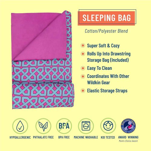  Wildkin Kids Sleeping Bags for Boys and Girls, Perfect Size for Parties, Camping, and Overnight Travel, Cotton Blend Materials Sleeping Bag, Measures 66 x 30 x 1.5 Inches, BPA-free