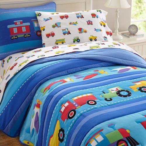  Wildkin Cotton Sheets, Twin, Trains Planes Trucks