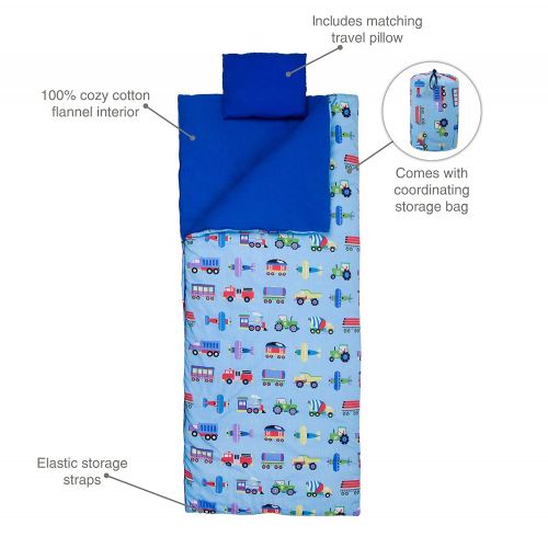  Wildkin Sleeping Bag, Trains Planes & Trucks