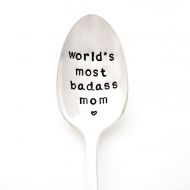 /WildlyInappropriate Mother Spoon. Worlds Most Badass Mom. Mothers Day Gift. Hand Stamped Spoon.