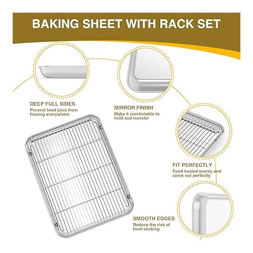  Wildone Baking Sheet with Rack Set (3 Pans + 3 Racks), Stainless Steel Baking Pan Cookie Sheet with Cooling Rack, Non Toxic & Heavy Duty & Easy Clean