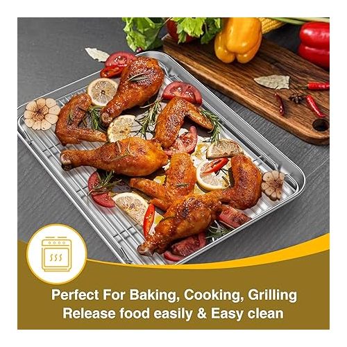  Wildone Baking Sheet with Rack Set (3 Pans + 3 Racks), Stainless Steel Baking Pan Cookie Sheet with Cooling Rack, Non Toxic & Heavy Duty & Easy Clean