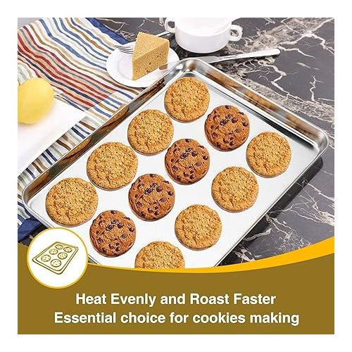  Wildone Baking Sheet with Rack Set (3 Pans + 3 Racks), Stainless Steel Baking Pan Cookie Sheet with Cooling Rack, Non Toxic & Heavy Duty & Easy Clean