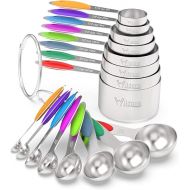 Measuring Cups & Spoons Set of 16, Wildone Premium Stainless Steel Measuring Cups and Measuring Spoons with Colored Silicone Handle, Including 8 Nesting Cups, 8 Spoons, for Dry and Liquid Ingredient