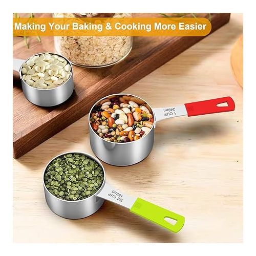  Wildone 8-Piece Measuring Cups Set, Stainless Steel Nesting Measuring Cups, Perfect for Dry and Liquid Ingredients, Dishwasher Safe