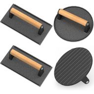 Wildone Smash Burger Press, Round Cast Iron Grill Press Burger Smasher for Griddle, Rectangular Bacon Press Meat Steak Press Sandwich Press with Wood Handle - 4Pcs