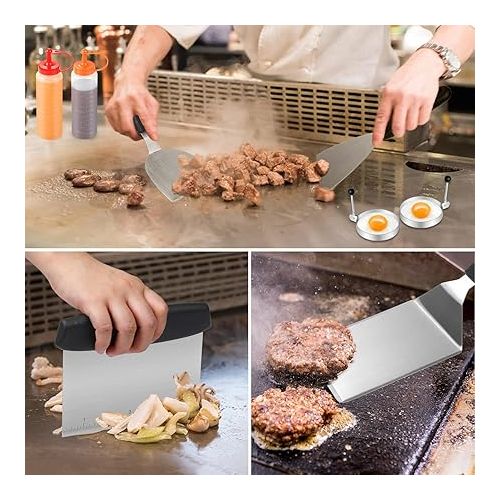  Griddle Accessories Kit, 25PCS Flat Top Grill Accessories Set for Blackstone and Camp Chef, Grill Spatula Set with Enlarged Spatulas, Basting Cover, Scraper, Carry Bag for Outdoor BBQ