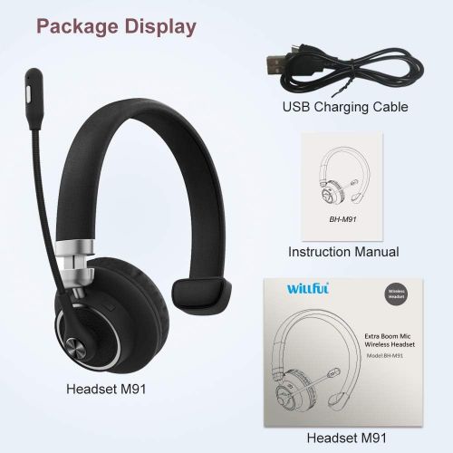  [아마존베스트]Bluetooth Headset with Microphone,Willful M91 Wireless Headset with Noise Cancelling Sound,Comfortable Extra Cushion, Strong BT Signal,Mute Button,Cell Phone Headset for Office Tru