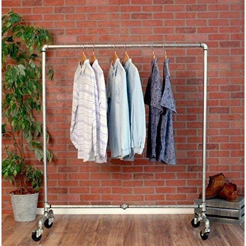  Industrial Pipe Rolling Clothing Rack Galvanized Silver Pipe by William Roberts Vintage