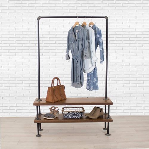  Industrial Pipe Clothing Rack with Cedar Wood Shelves by William Roberts Vintage