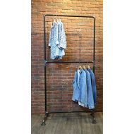 Industrial Pipe Clothing Rack Heavy Duty Double Row by William Roberts Vintage