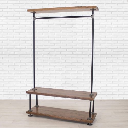  Industrial Pipe Clothing Rack with Cedar Wood Shelving by William Roberts Vintage