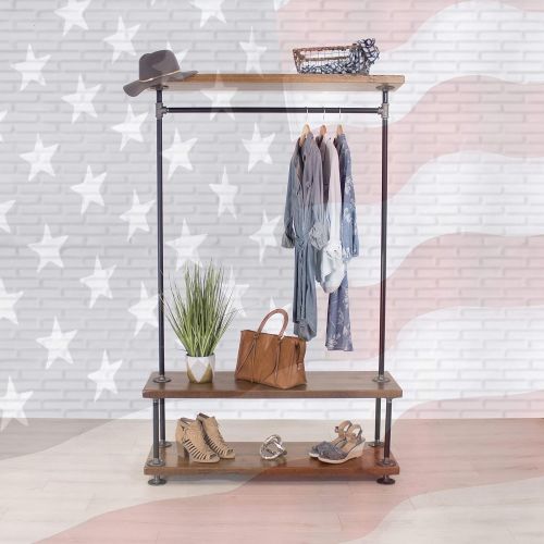  Industrial Pipe Clothing Rack with Cedar Wood Shelving by William Roberts Vintage