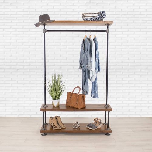  Industrial Pipe Clothing Rack with Cedar Wood Shelving by William Roberts Vintage