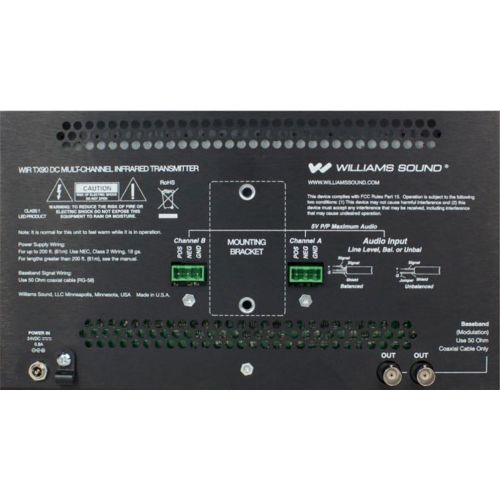  Williams Sound WIR TX90 DC Large Area Multi-Channel Infrared Transmitter, Black, Improved range up to 30000 sq ft, 3.5W Emitter IR Power, Frequency Response 80 to 15000 Hz