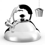 Willow & Everett Tea Kettle - Stainless Steel Whistling Teapot with Capsule Bottom and Mirror Finish, 2.75 Quart Tea Pot - Stove Top Tea Maker Infuser Teapots Strainer Included (Single Handle)