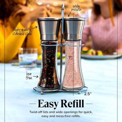  Willow & Everett Salt and Pepper Grinder Set - Stainless Steel Refillable Salt & Peppercorn Shakers